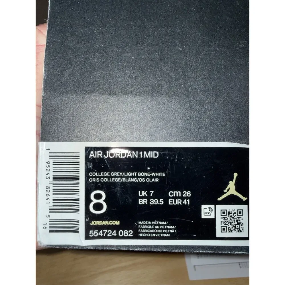 Size 8 - Jordan 1 Mid College Grey - 554724082 lightly used/ OG BOX